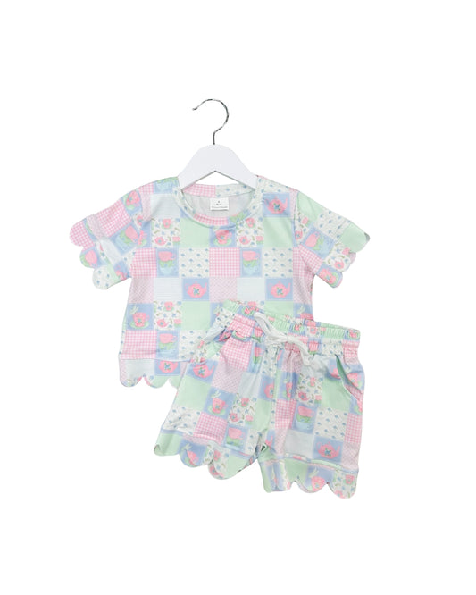 Pink/Green Floral Patchwork Scallop Active Set