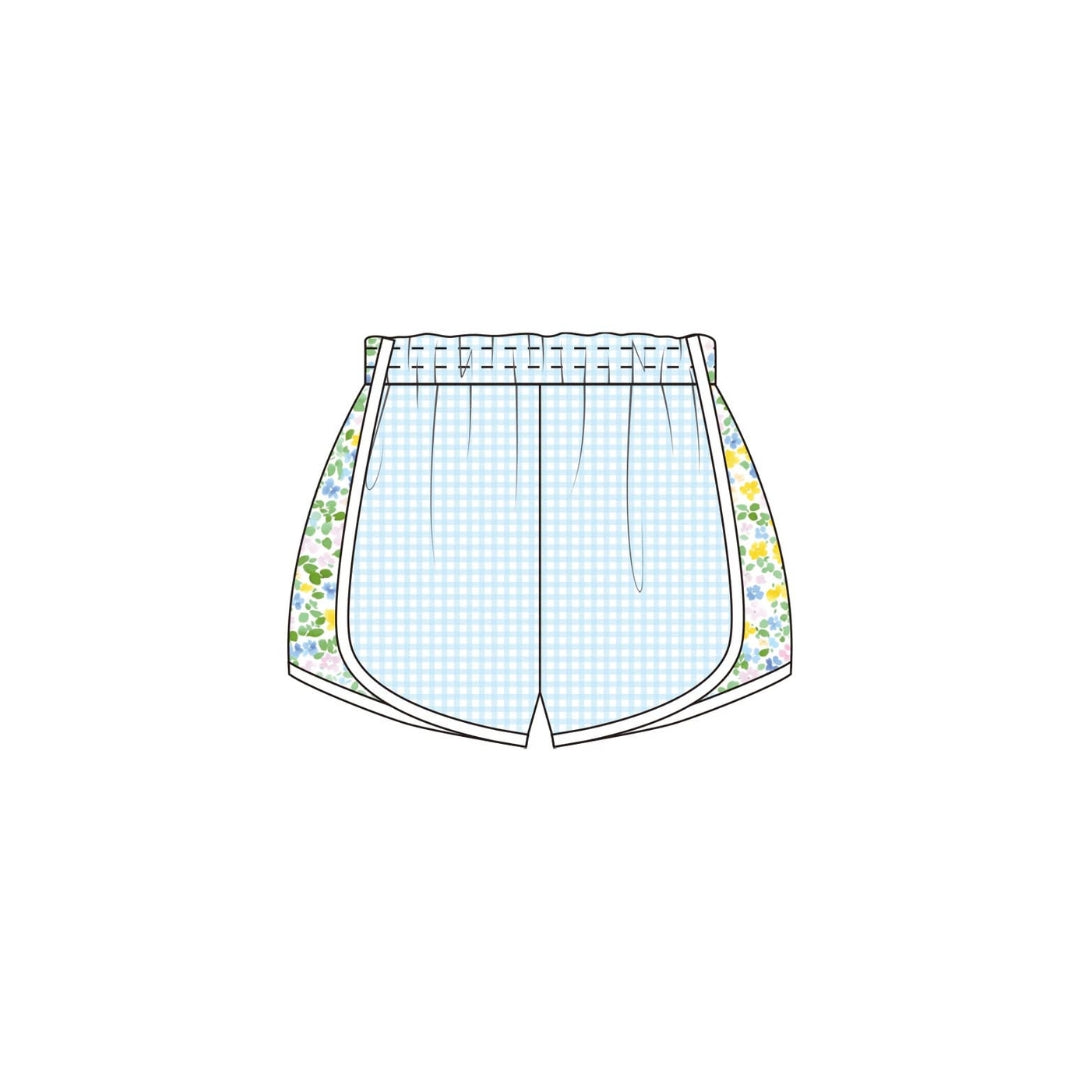 PRE ORDER - Funfetti Kids Blue Gingham/Floral Active Shorts