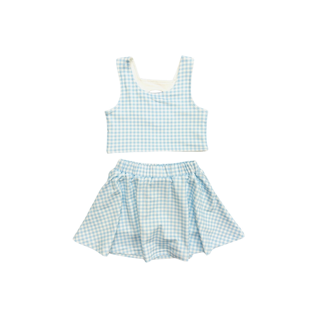 Funfetti Kids Blue Gingham Two Piece Skort Set