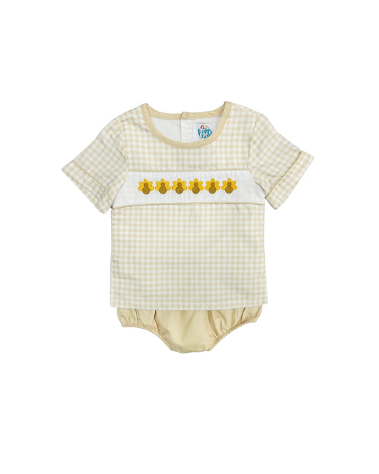 Funfetti Kids Tan Gingham Embroidered Turkey Diaper Set