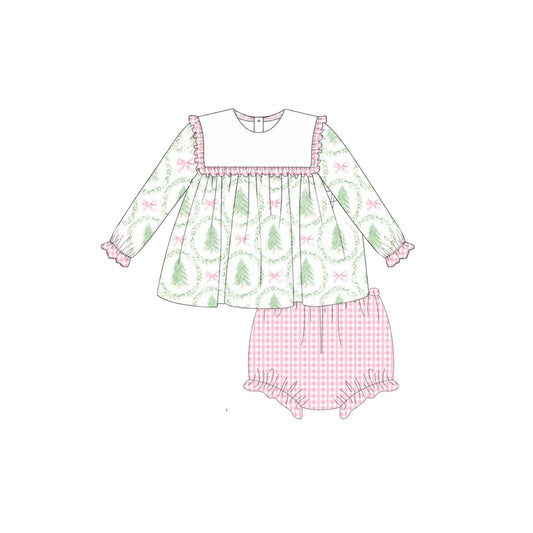 PRE ORDER - Funfetti Kids Christmas Tree/Bow Gingham Bloomer Set