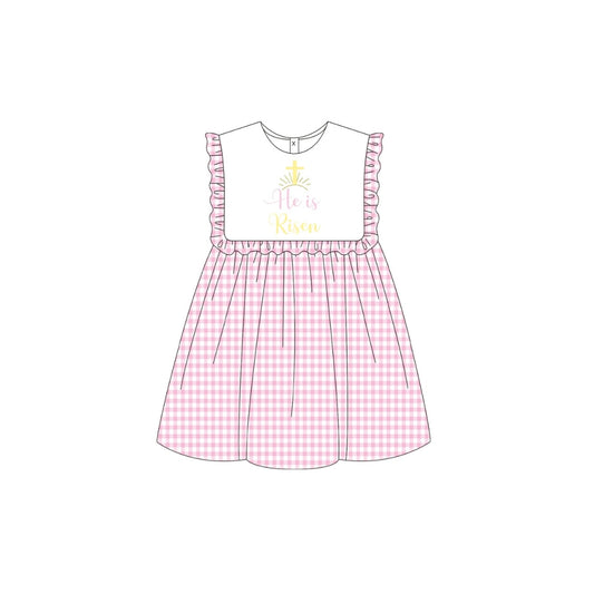 PRE ORDER - Funfetti Kids Pink Gingham He is Risen Dress