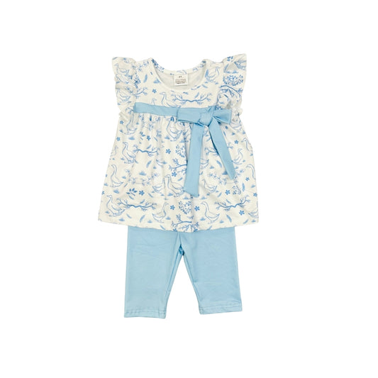 White/Blue Floral & Goose Leggin Set