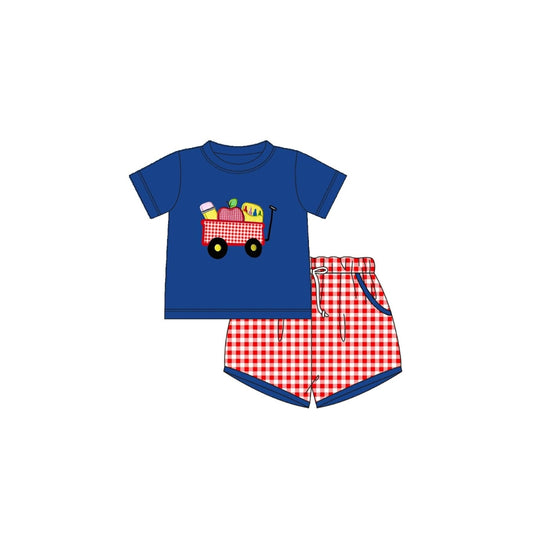 PRE ORDER - Funfetti Kids Back to School Wagon Applique Short Set
