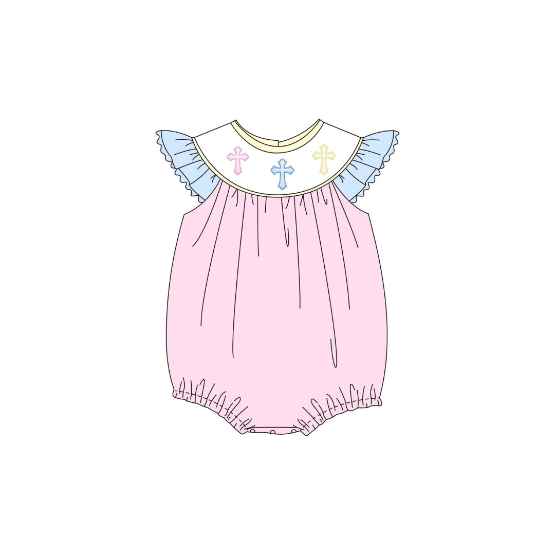 PRE ORDER - Funfetti Kids Pastel Embroidered Cross Ruffle Bubble