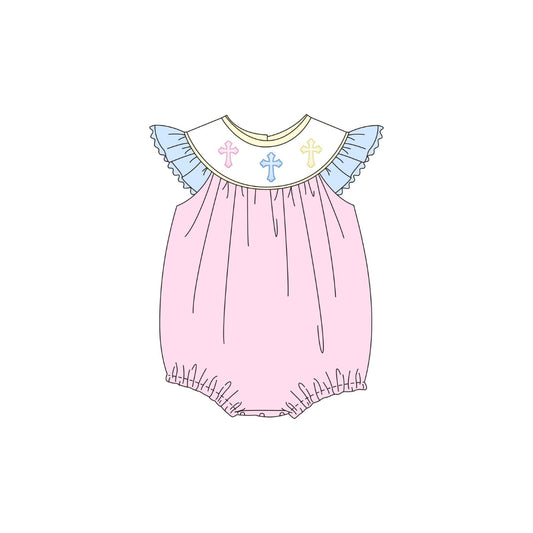 PRE ORDER - Funfetti Kids Pastel Embroidered Cross Ruffle Bubble