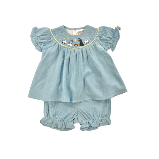 Lil Cactus Girl Smocked Nativity Bloomer Set