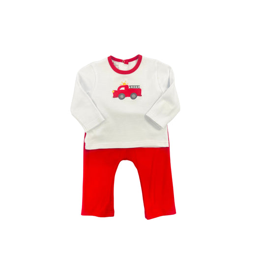 Petit Ami Boy Firetruck Applique Pant Set