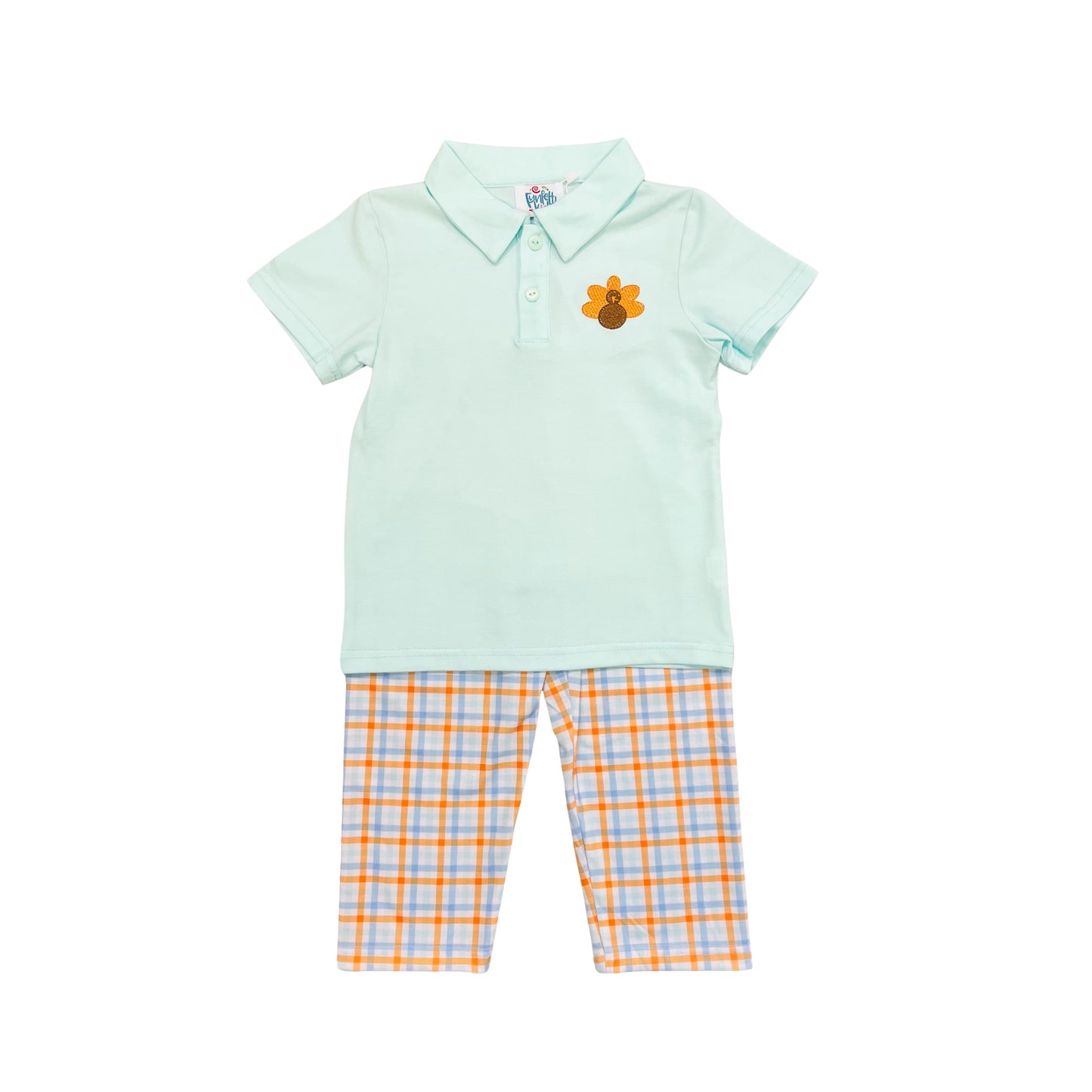 Funfetti Kids Boy Plaid Embroidered Turkey Pant Set