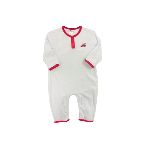 Petit Ami Boy Embroidered Firetruck Romper