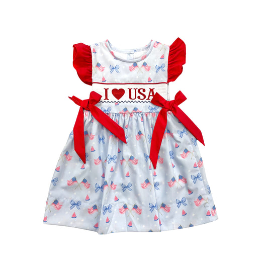 Elizabeth Ann Girls Hand Smocked "I Love USA" Dress