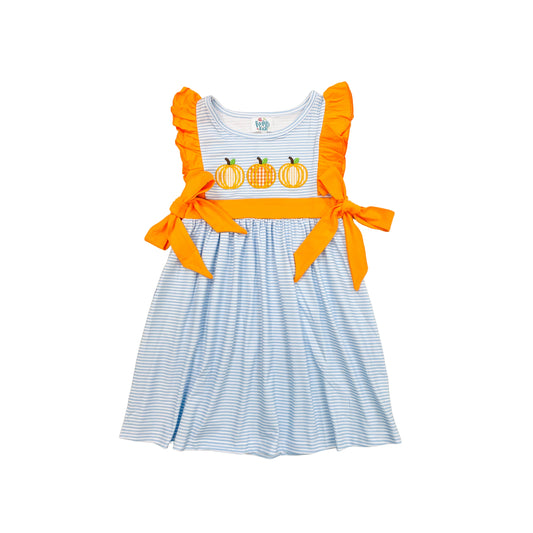 Funfetti Kids Girl Embroidered Pumpkin Side Tie Dress