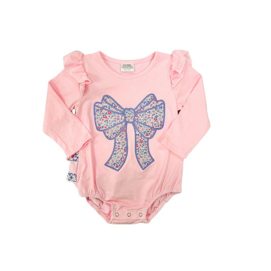 Floral Bow Applique Bubble with Ruffle Butt