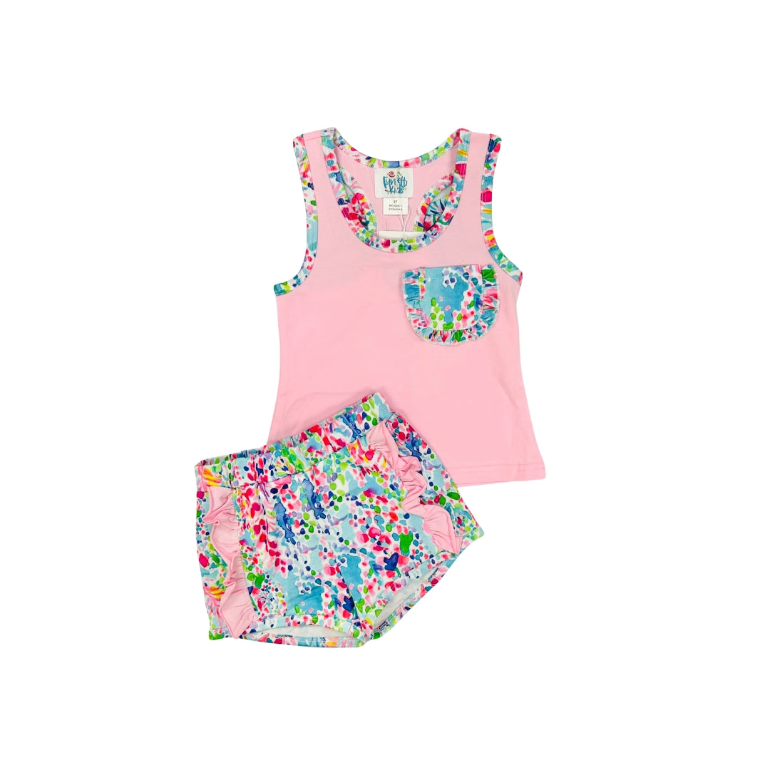 Funfetti Kids Pink Paisley Racerback Short Set