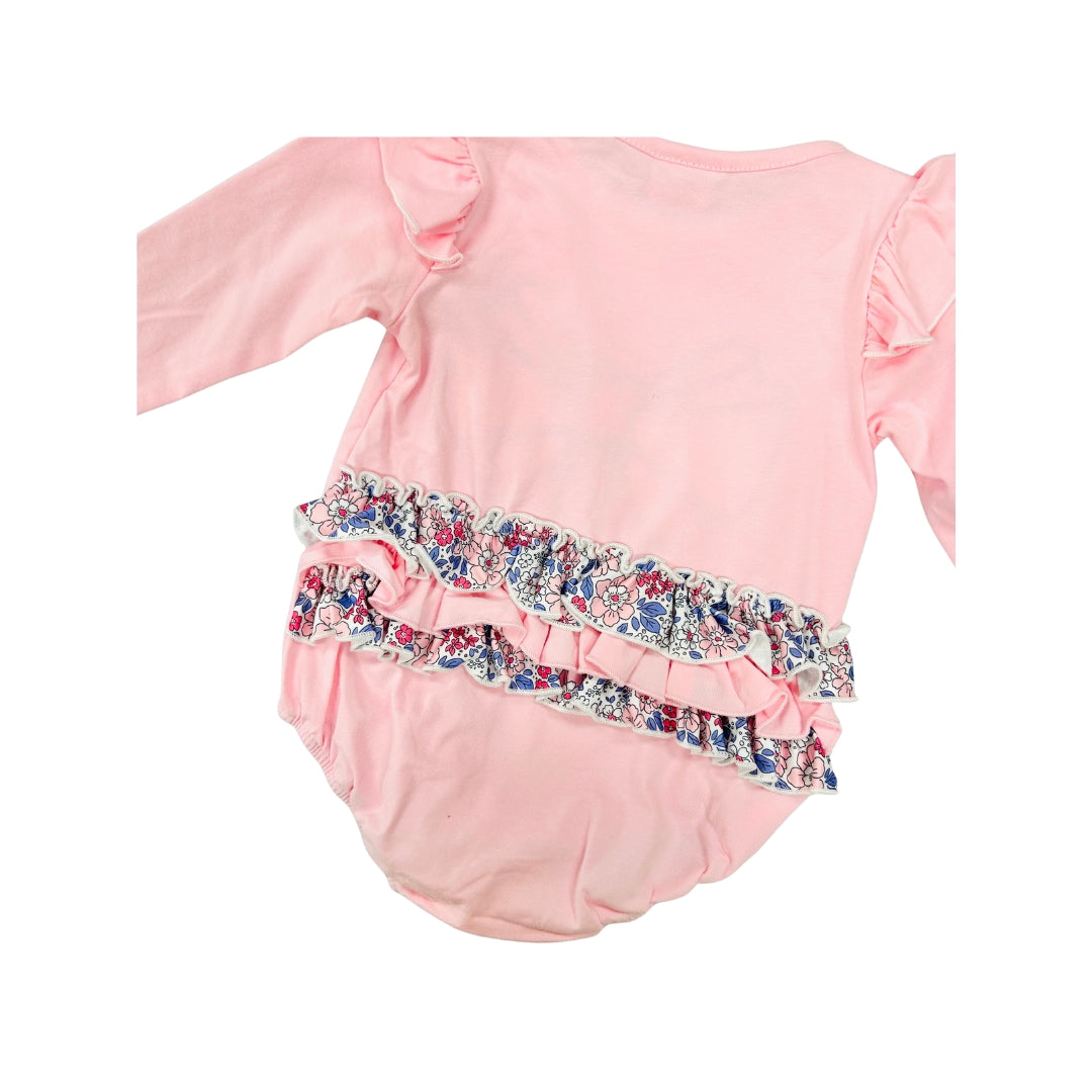 Floral Bow Applique Bubble with Ruffle Butt
