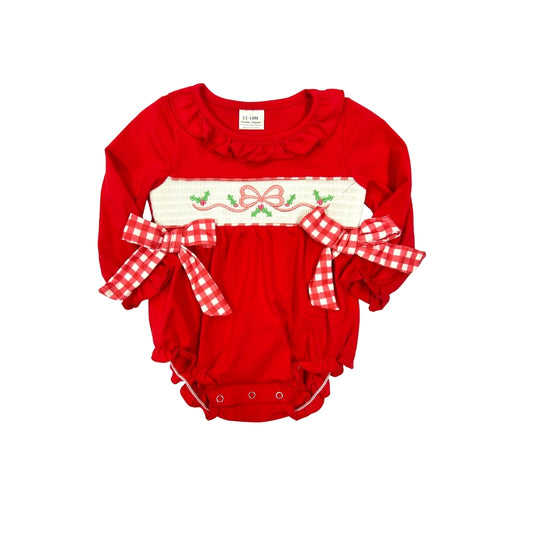 Red Bubble with Embroidered Bow/Mistletoe