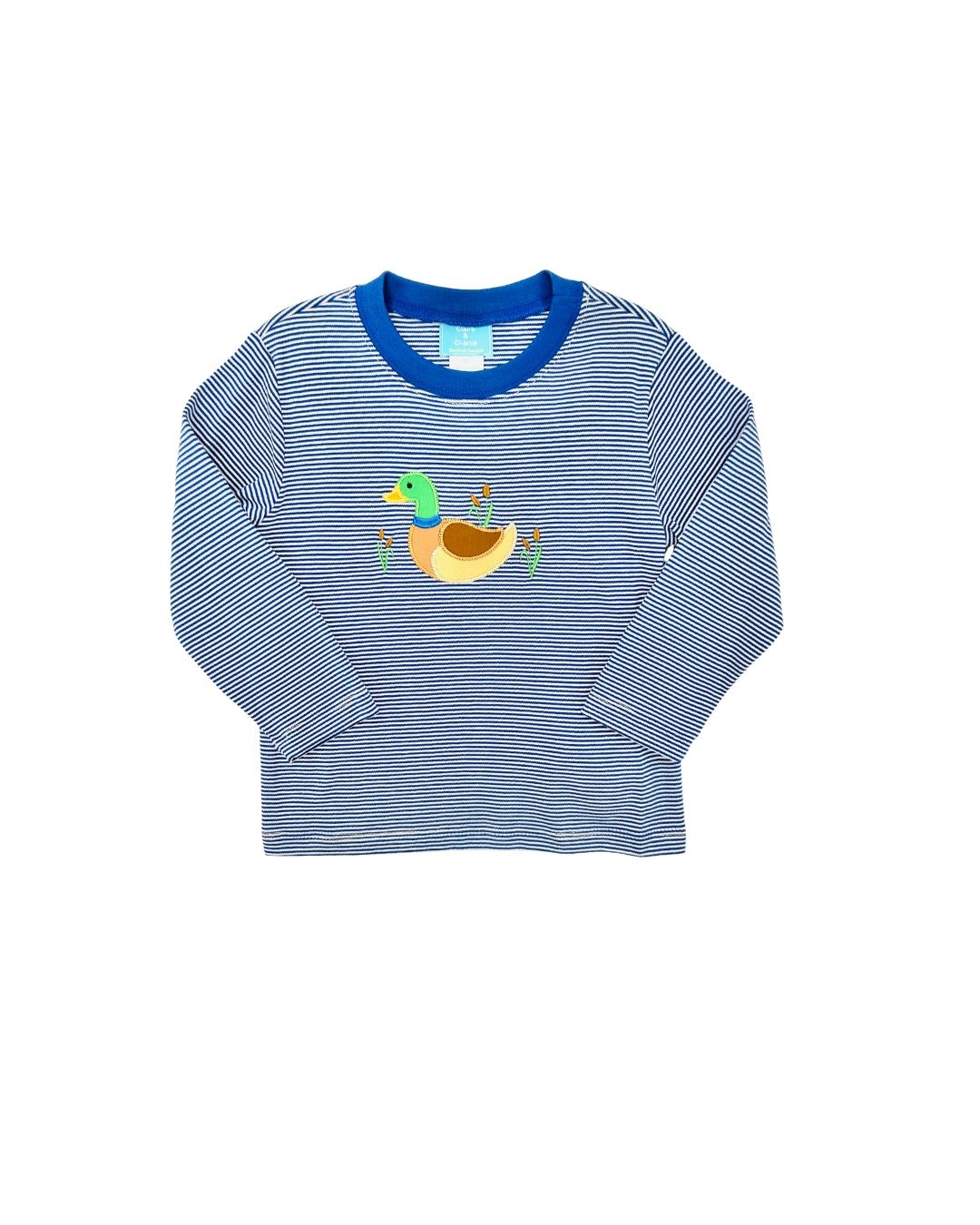 Claire & Charlie Blue Stripe Mallard Applique Shirt
