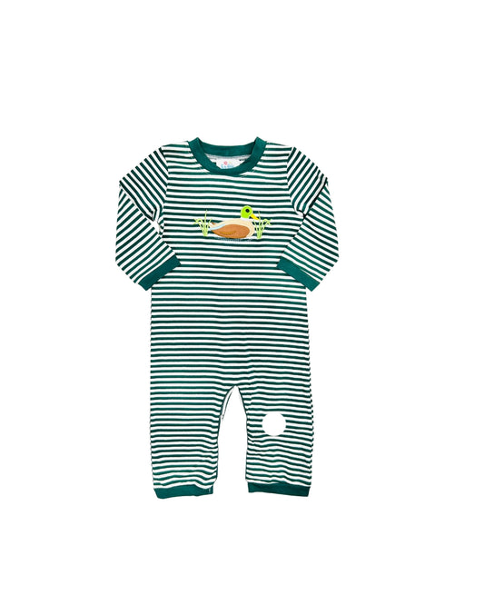 Funfetti Kids Green Stripe Mallard Applique Romper