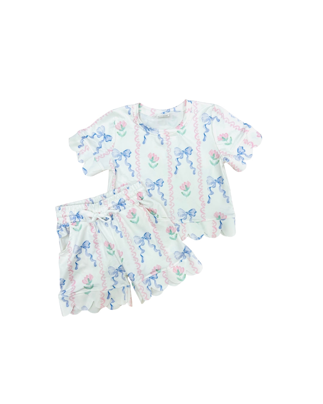Blue Bow Scallop Short Set