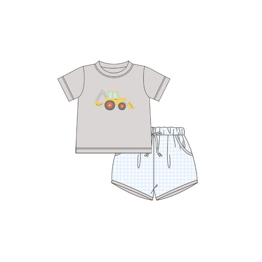PRE ORDER - Funfetti Kids Construction Applique/Gingham Short Set