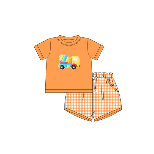 PRE ORDER - Funfetti Kids Cement Truck Applique Short Set