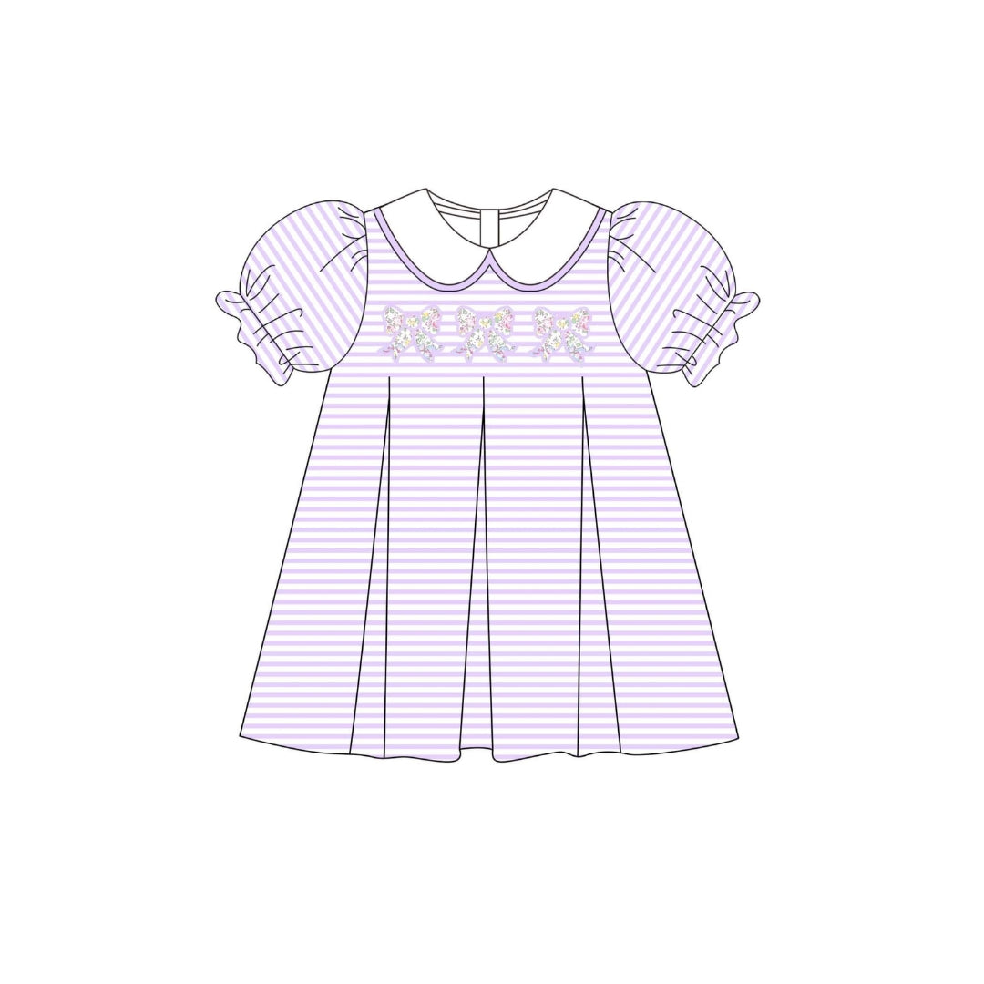 PRE ORDER - Funfetti Kids Purple Stripe Floral Bow Dress