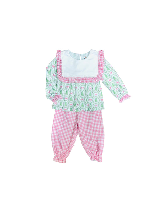 Funfetti Kids Christmas Tree/Bow Gingham Pant Set