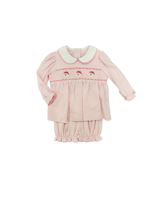 Petit Bebe Pima Hand Smocked Santa Ruffle Bloomer Set