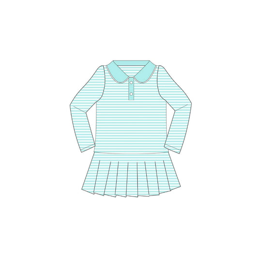 PRE ORDER - Funfetti Kids Aqua Stripe Active Long Sleeve Dress