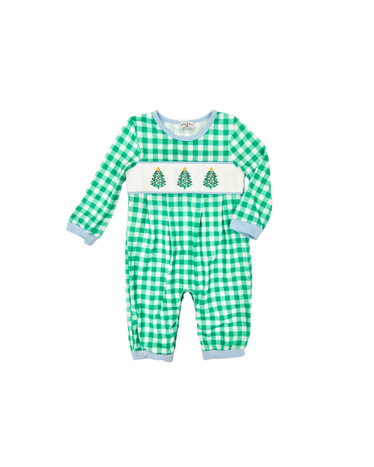 Blue/Green Gingham Christmas Tree Romper