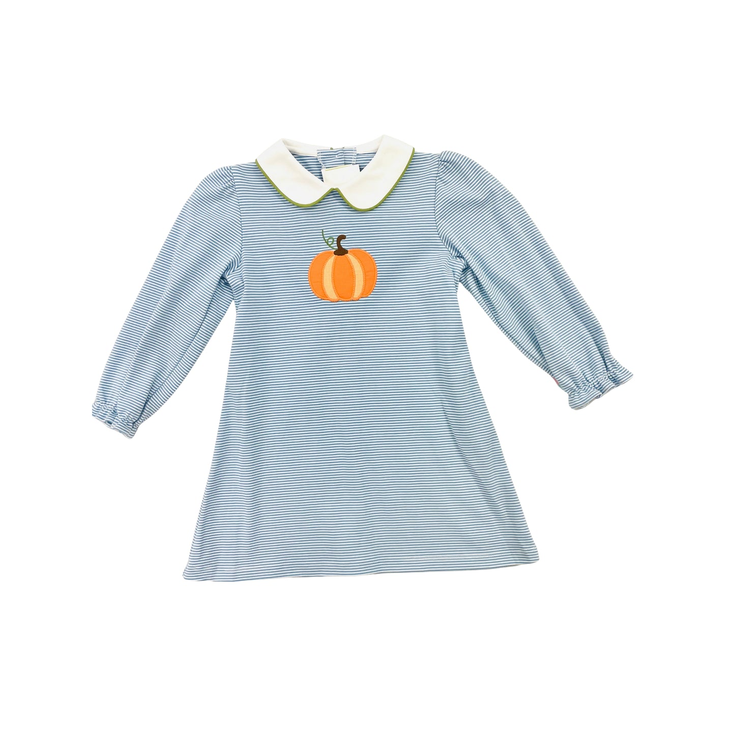 Zuccini Girl Blue Stripe Pumpkin Dress with Collar