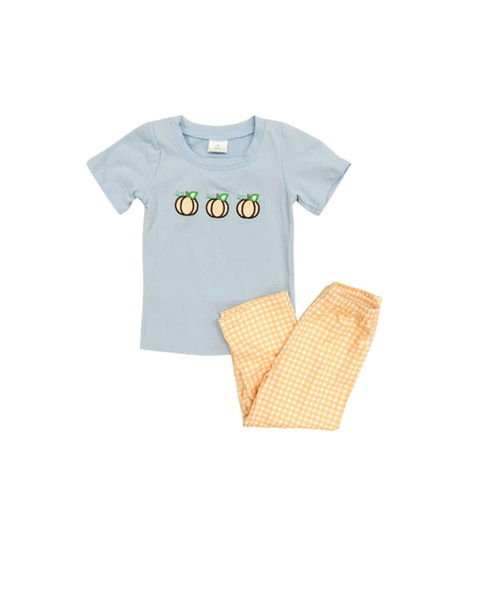 Light Blue/Orange Gingham Pumpkin Pant Set
