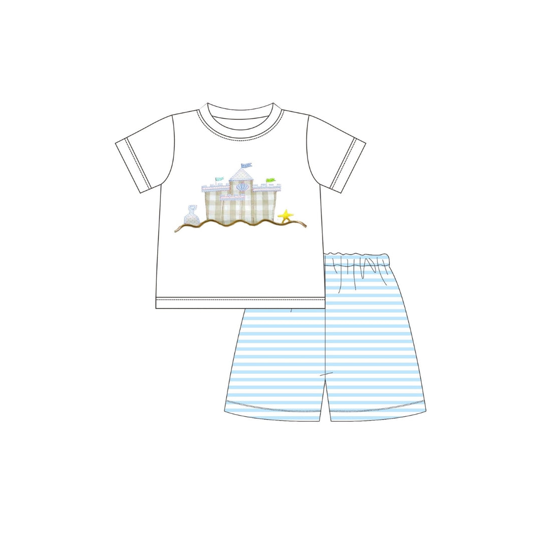 PRE ORDER - Funfetti Kids Blue Stripe Sand Castle Short Set