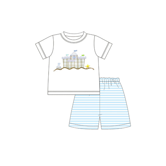 PRE ORDER - Funfetti Kids Blue Stripe Sand Castle Short Set