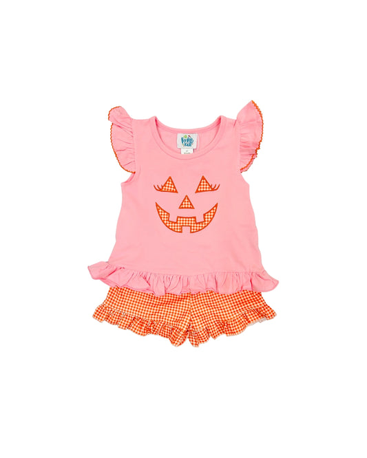 Funfetti Kids Pink/Orange Jack O Lantern Short Set