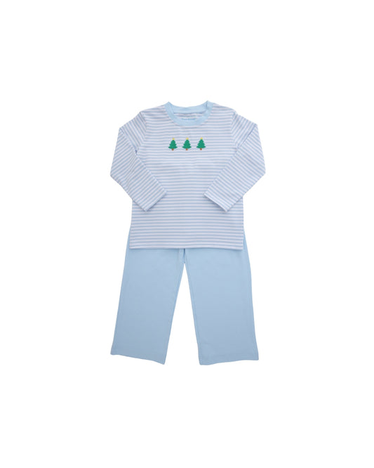 Itsy Bitsy Blue Stripe Christmas Tree Pant Set