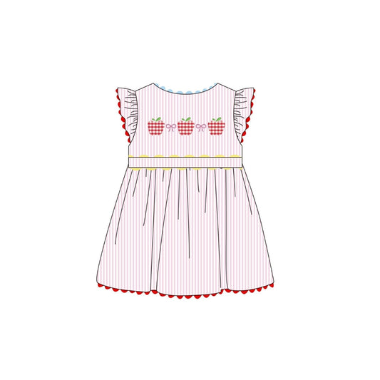 PRE ORDER - Funfetti Kids Pink Seersucker/Apple Applique Dress