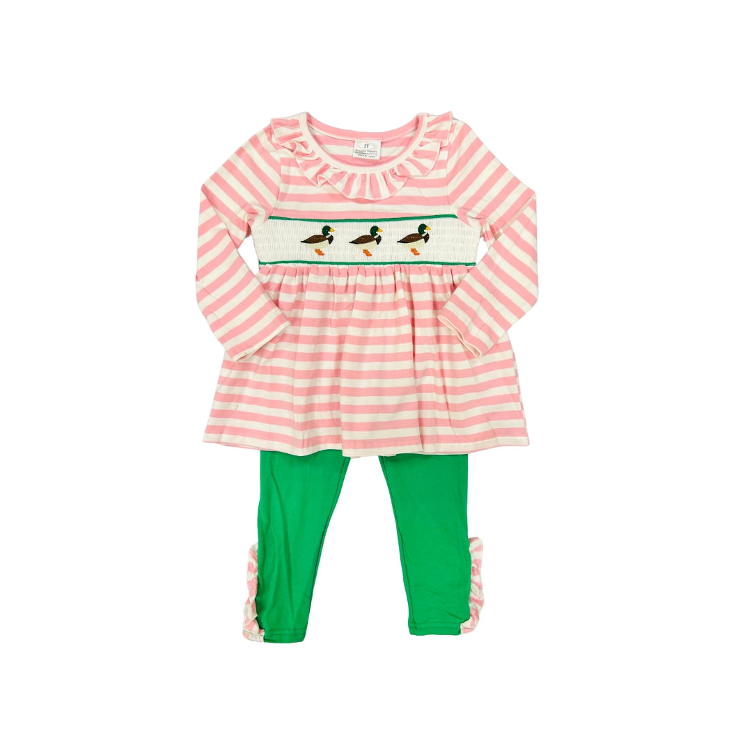 Pink Stripe Embroidered Duck Legging Set