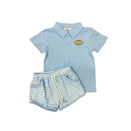 Funfetti Kids Light Blue Embroidered Football Short Set