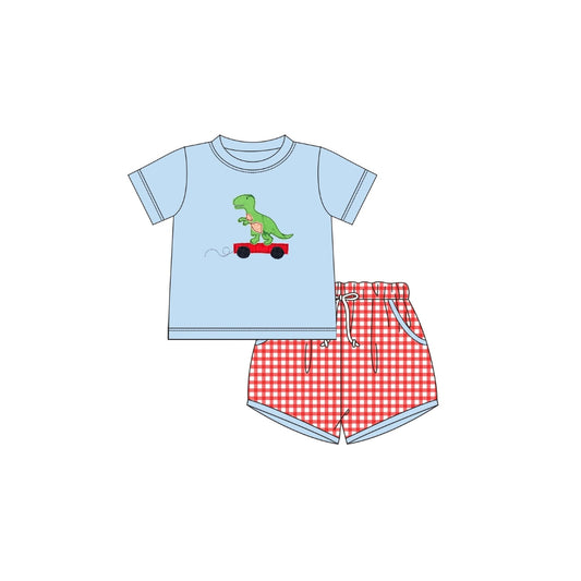 PRE ORDER - Funfetti Kids Dino Applique/Gingham Short Set