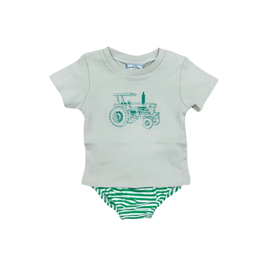 Three Sisters Green Tractor Diaper Set