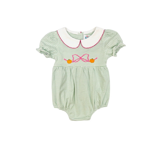 Funfetti Kids Green Stripe Pumpkin/Bow Embroidered Bubble