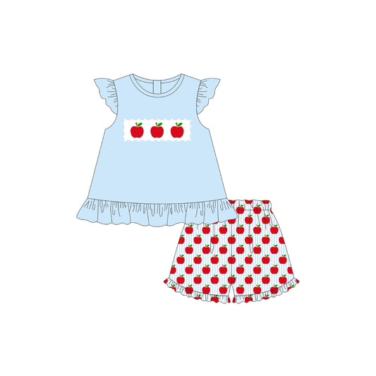 PRE ORDER - Funfetti Kids Apple Applique Ruffle Short Set