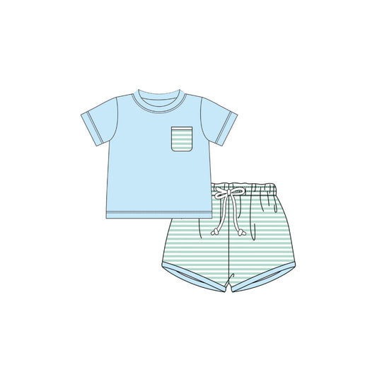 PRE ORDER - Funfetti Kids Mint/Blue Stripe Short Set