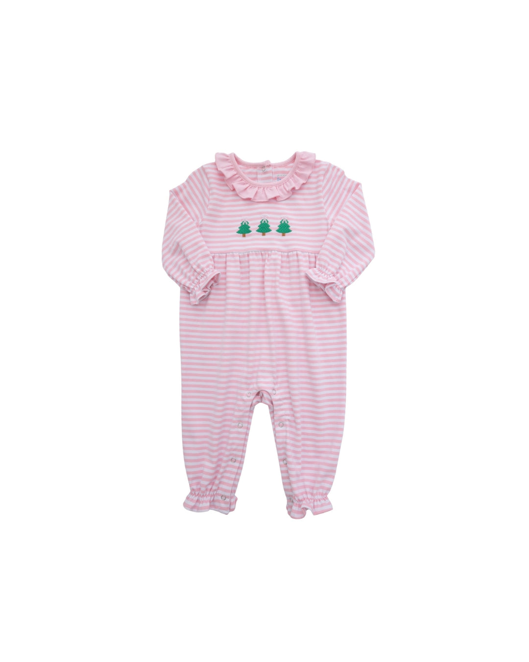 Itsy Bitsy Pink Stripe Christmas Tree Ruffle Romper