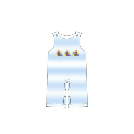 PRE ORDER - Funfetti Kids Blue Stripe Longall with Embroidered Turkeys