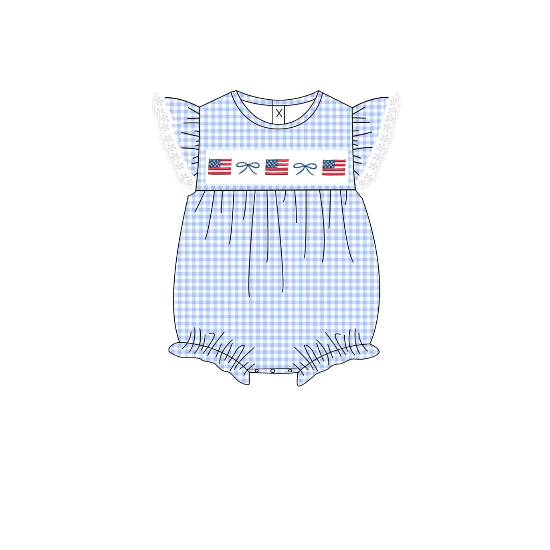 PRE ORDER - Funfetti Kids Navy Gingham Flag Embroidered Bubble