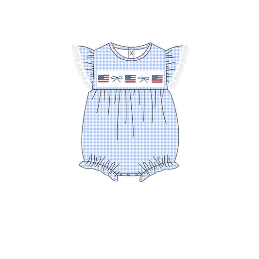 PRE ORDER - Funfetti Kids Navy Gingham Flag Embroidered Bubble