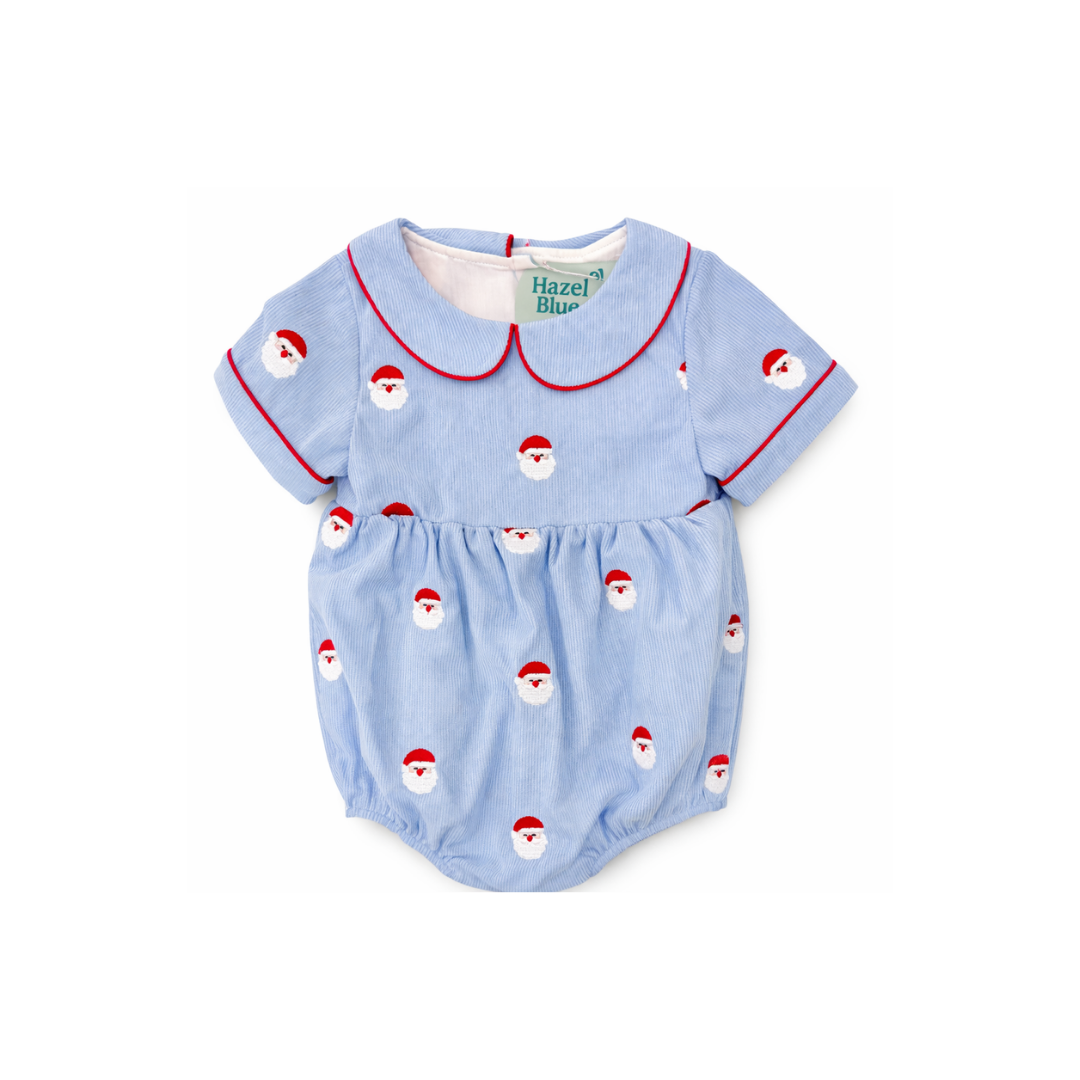 PRE ORDER - Hazel Blue All Over Blue Embroidered Santa Corduroy Bubble