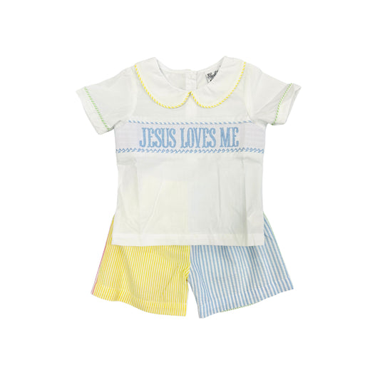 Elizabeth Ann Boy Smocked Jesus Loves Me Short Set